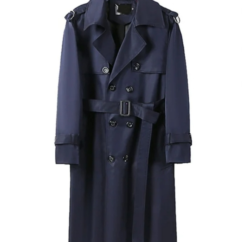 Elegant Men's Navy Trench Coat